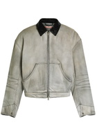 Acne Studios Leather-trim Cotton-twill Jacket White And Black