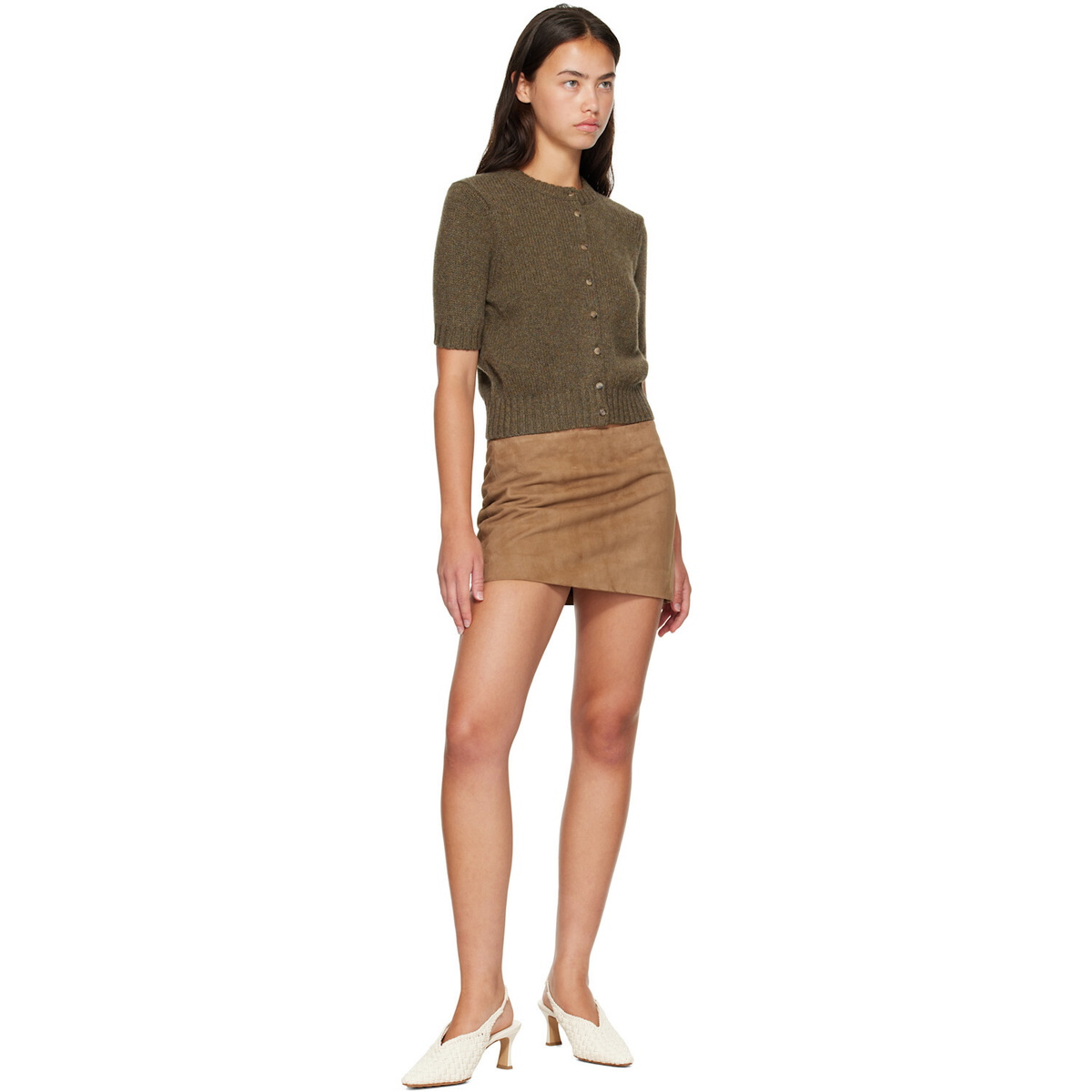 KHAITE Tan Jett Suede Miniskirt