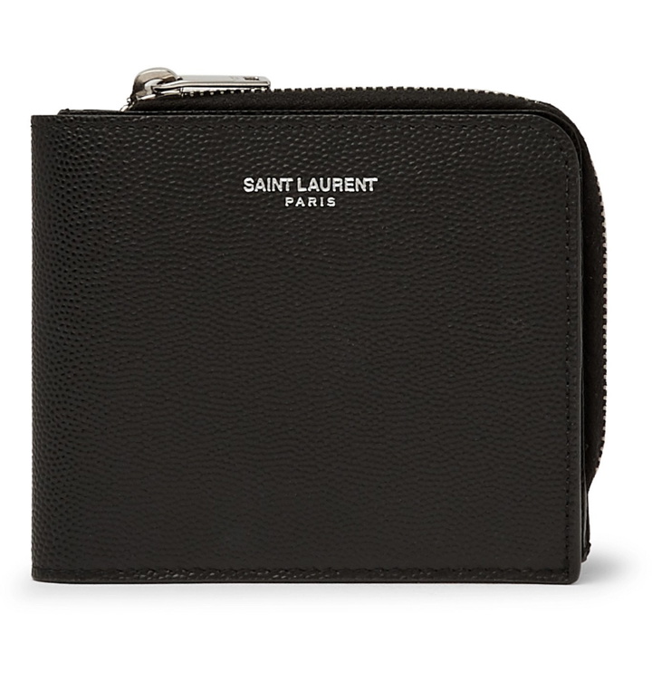 Photo: SAINT LAURENT - Pebble-Grain Leather Zip-Around Wallet - Black