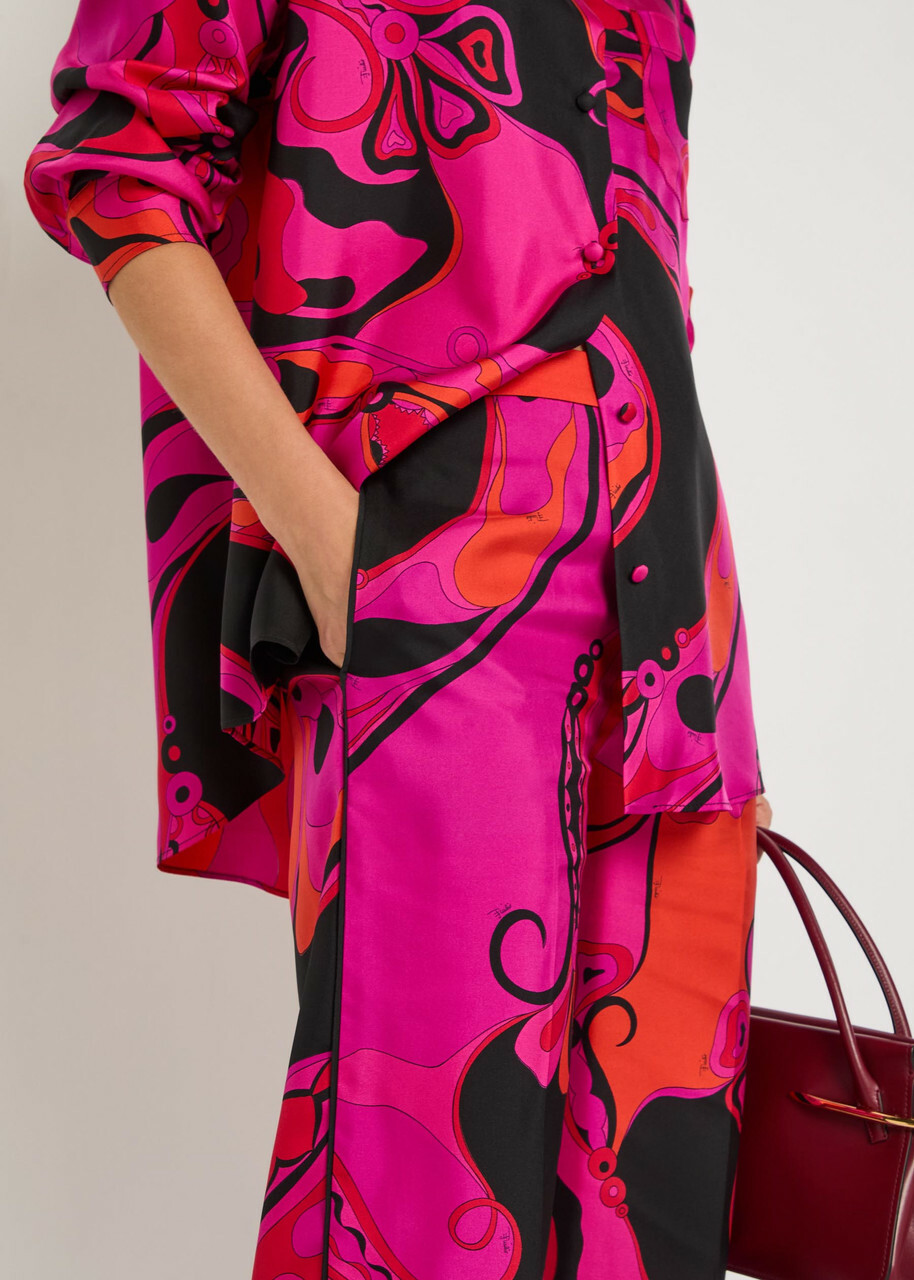 Pucci Printed Straight-leg Silk Trousers Pink