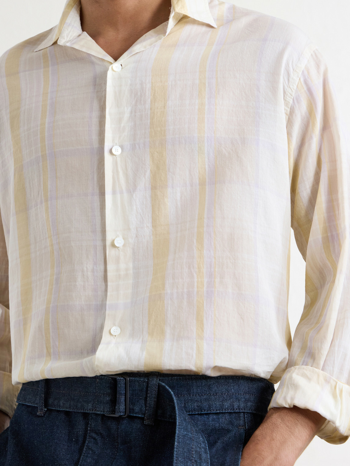Kaptain Sunshine - Checked Cotton-Flannel Shirt - Yellow
