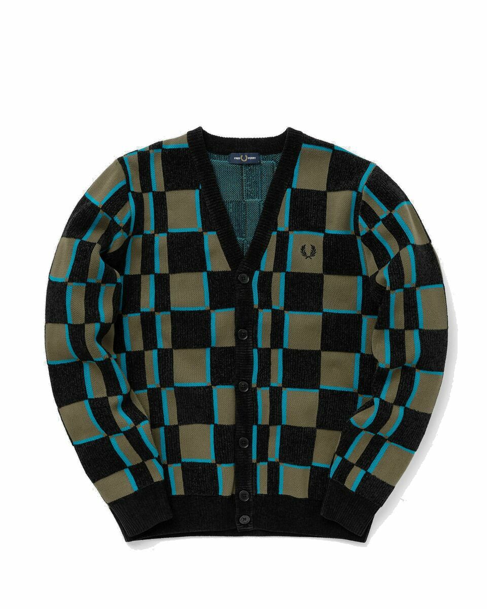 Photo: Fred Perry Glitch Chequerboard Cardigan Black/Green - Mens - Zippers & Cardigans