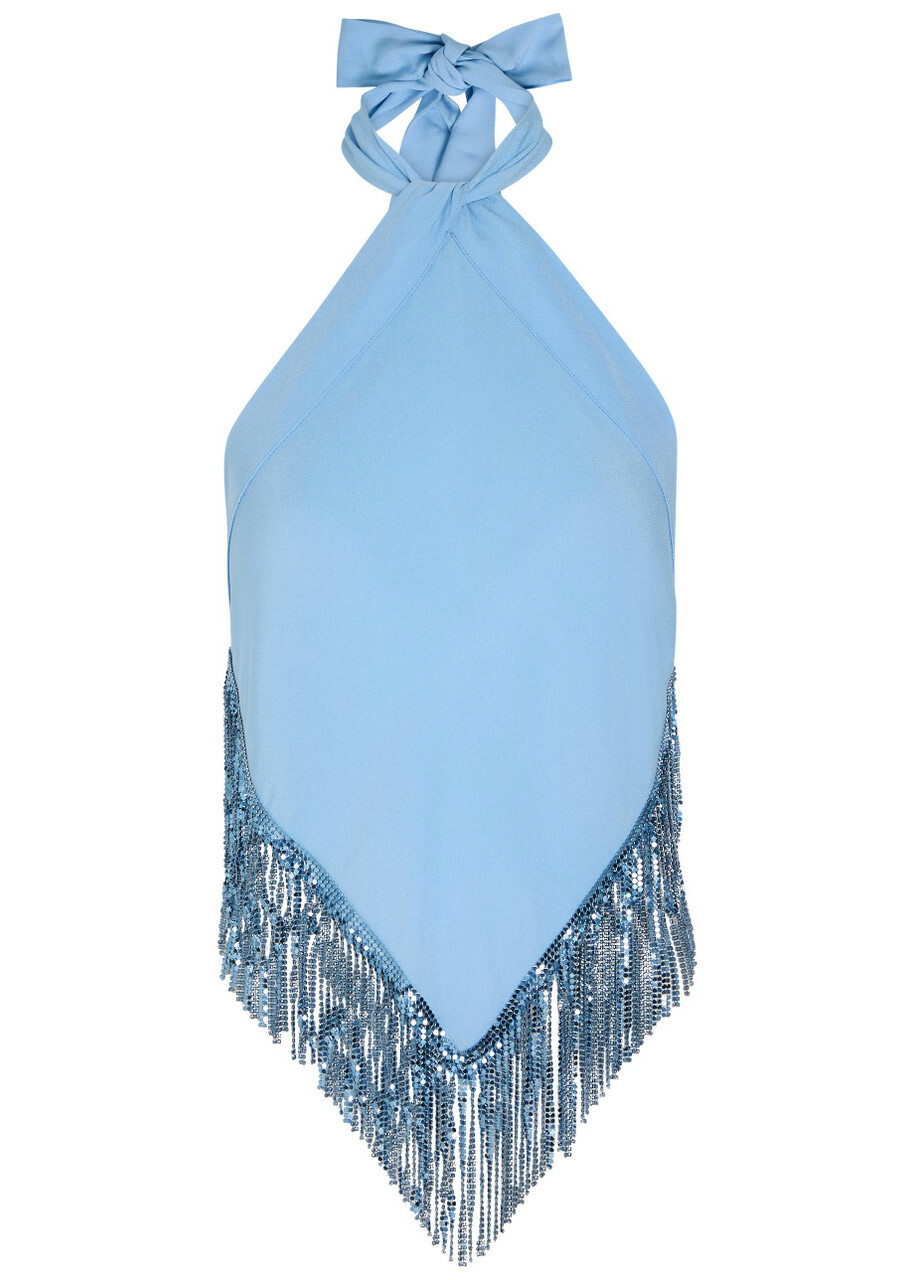 Rabanne Fringed Chains Asymmetric Woven top Blue