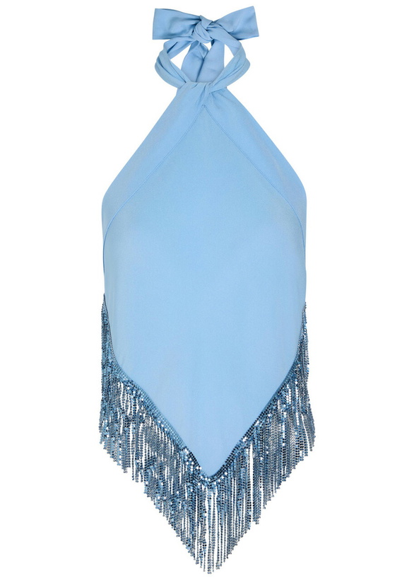 Photo: Rabanne Fringed Chains Asymmetric Woven top Blue