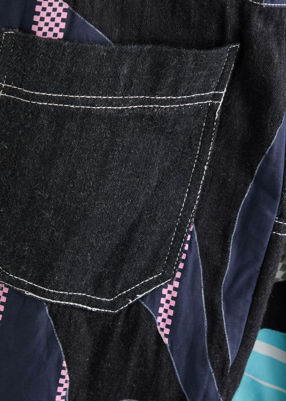 Lovebirds Printed and Appliquéd Chambray Trousers Black