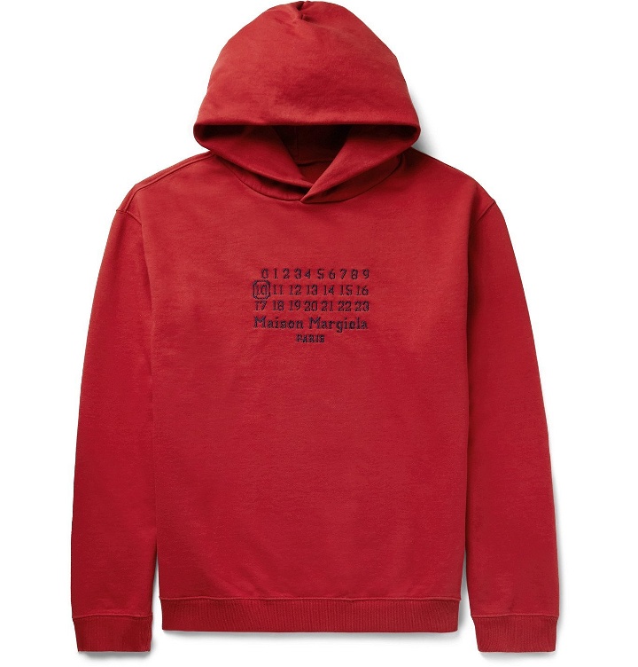 Photo: MAISON MARGIELA - Oversized Logo-Embroidered Loopback Cotton-Jersey Hoodie - Red