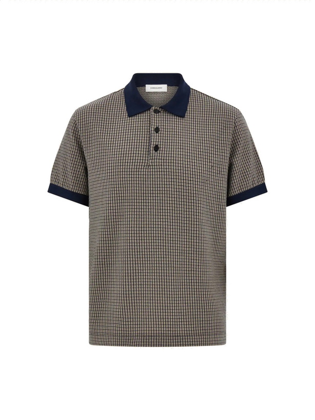 Photo: Ferragamo Mens Short sleeve micro check polo in Blue