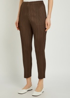 Pleats Please Issey Miyake Pleated Tapered-leg Woven Trousers Brown