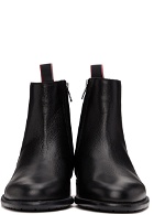 Hugo Black Grained Leather Zip-Up Boots