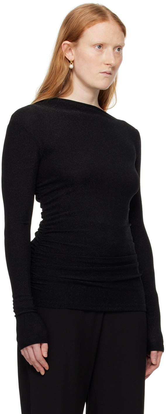 Elleme Black Draped Long Sleeve T-Shirt
