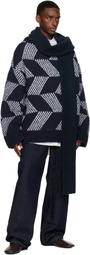 Dries Van Noten Navy Wool Scarf