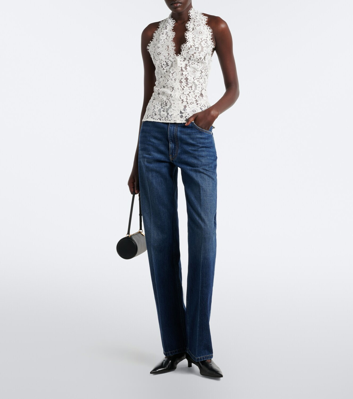Stella McCartney Halterneck cotton-blend lace top