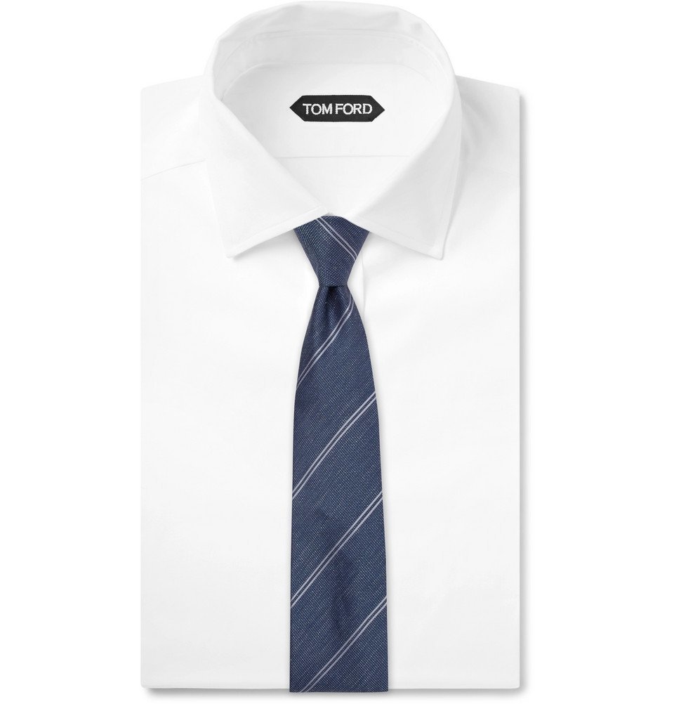 TOM FORD - 8cm Striped Silk and Linen-Blend Tie - Men - Navy