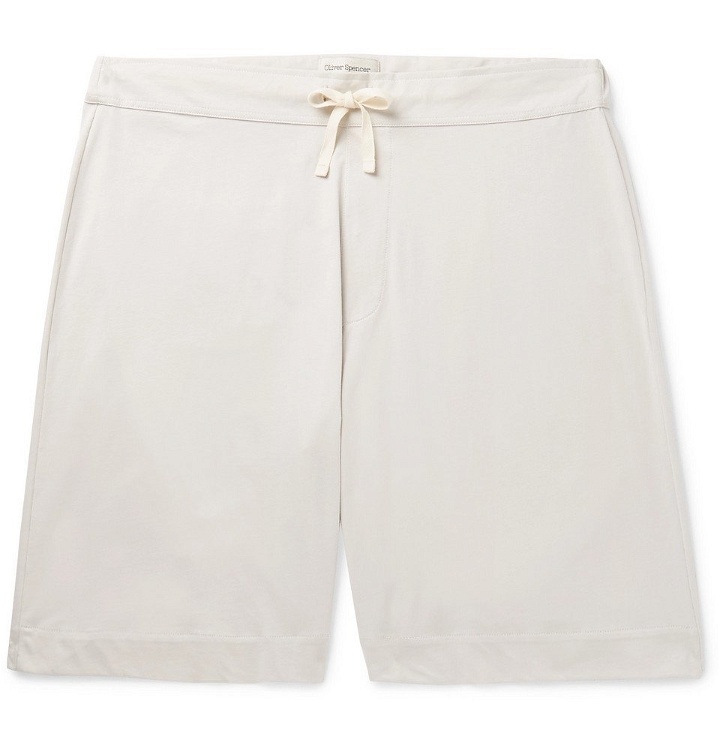Photo: Oliver Spencer Loungewear - York Wide-Leg Supima Cotton-Jersey Drawstring Shorts - Gray