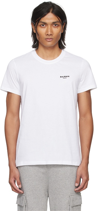 Photo: Balmain White Flocked T-Shirt