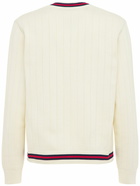 GUCCI - Cotton Knit V Neck Sweater W/ Web