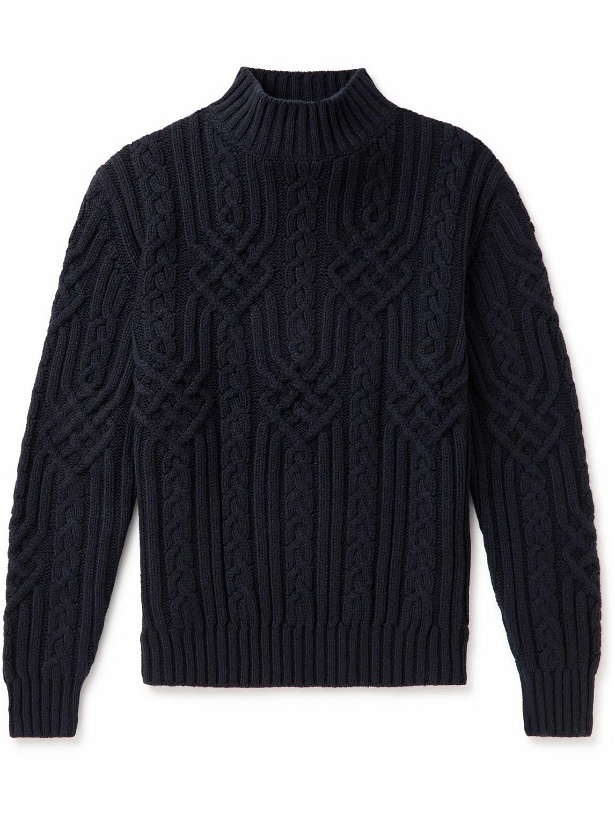 Photo: Loro Piana - Ribbed Cable-Knit Cashmere Rollneck Sweater - Blue