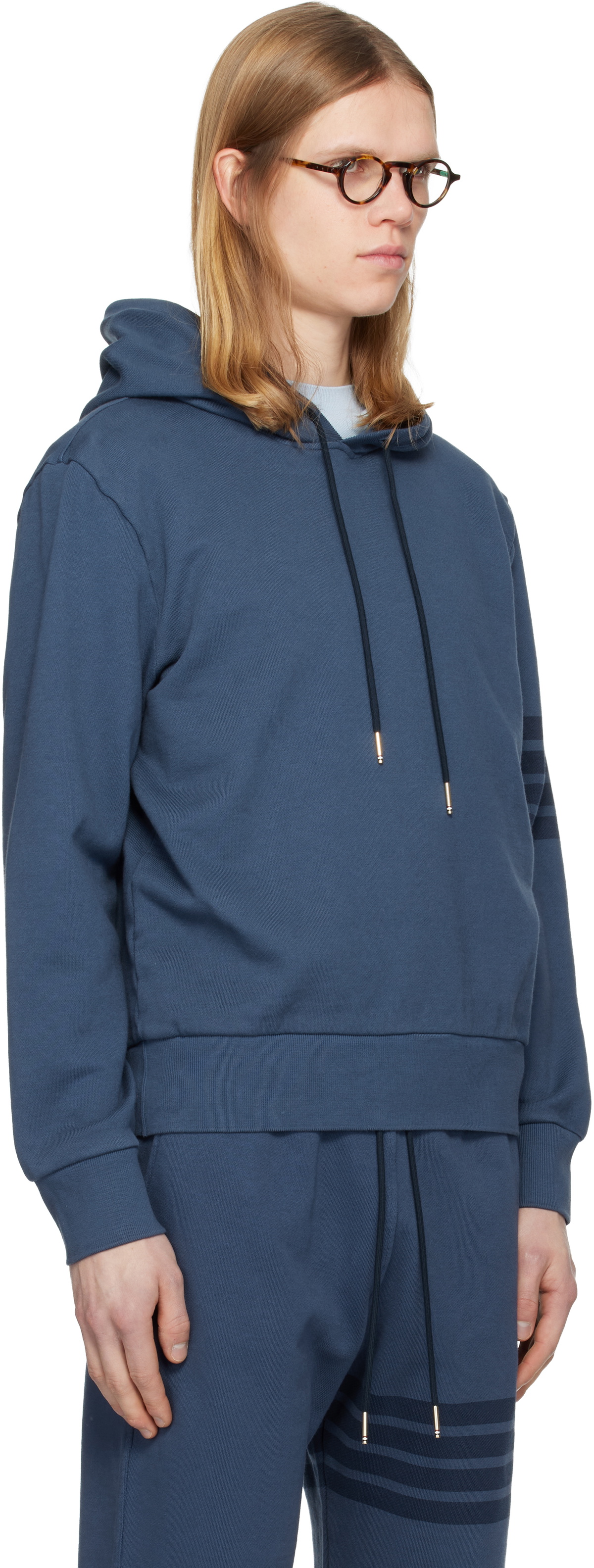 Thom Browne Blue Solid Loopback Overdyed 4-Bar Hoodie