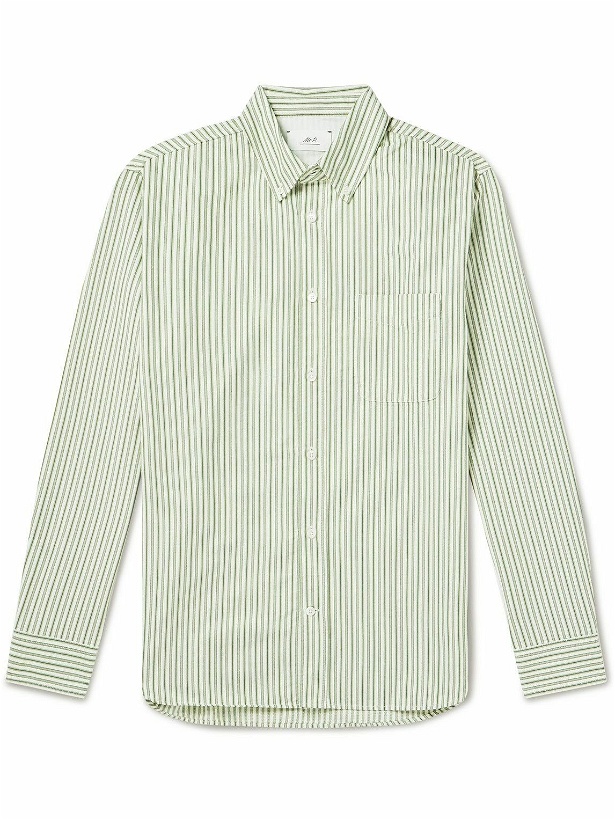 Photo: Mr P. - Button-Down Collar Striped Organic Cotton Oxford Shirt - Green