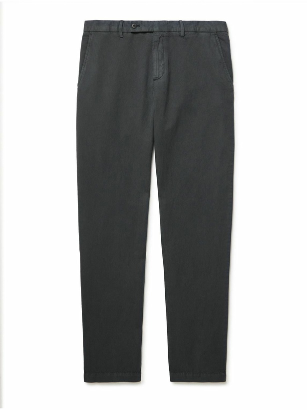 Photo: Sunspel - Straight-Leg Garment-Dyed Cotton and Linen-Blend Trousers - Gray