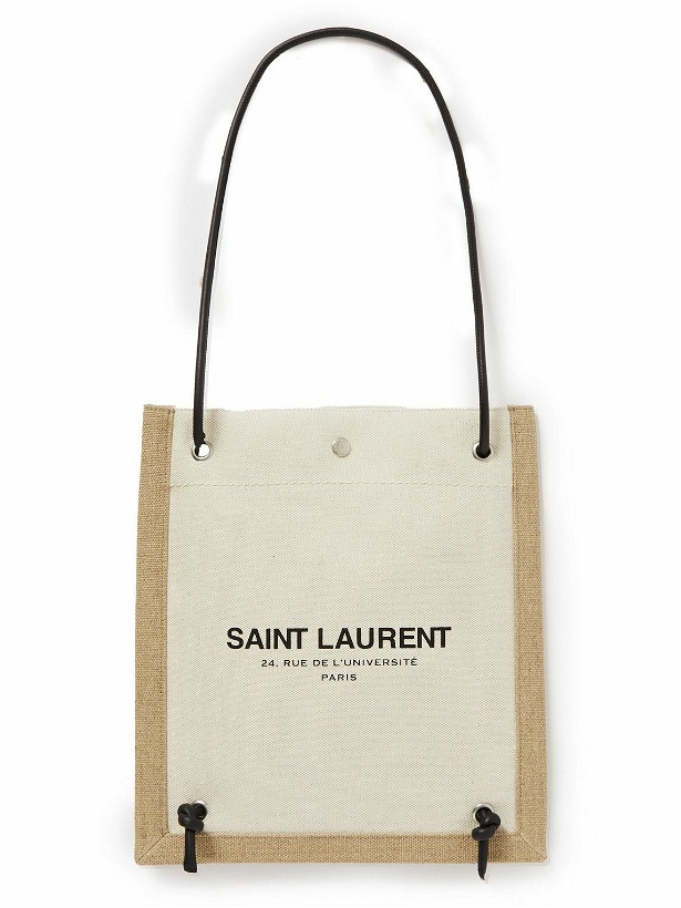 Photo: SAINT LAURENT - Leather-Trimmed Logo-Print Linen and Cotton-Blend Canvas Messenger Bag - Neutrals
