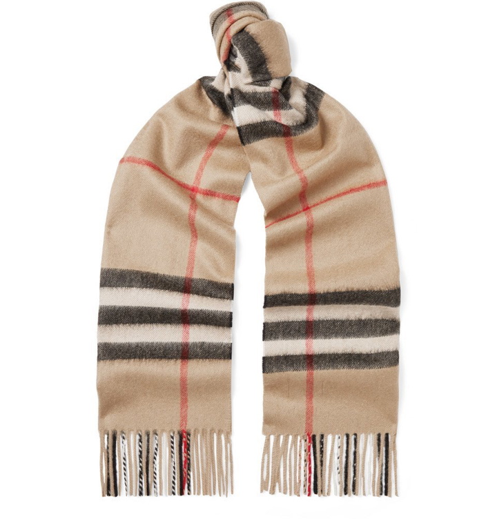 Photo: Burberry - Fringed Checked Cashmere Scarf - Tan