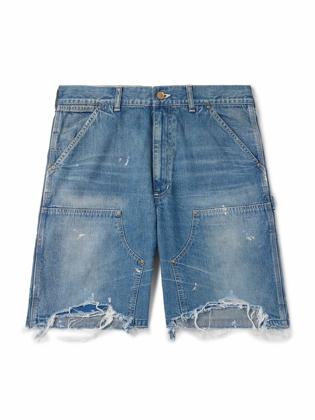 Photo: SAINT MXXXXXX - Straight-Leg Distressed Denim Shorts - Blue