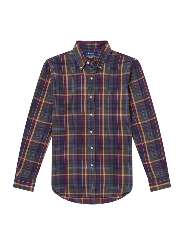 Photo: Polo Ralph Lauren - Button-Down Collar Checked Cotton-Flannel Shirt - Green