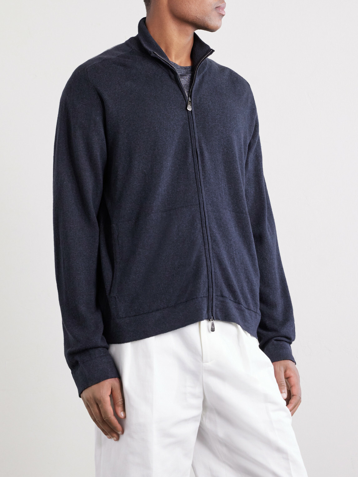 PIACENZA 1733 - Cashmere and Linen-Blend Zip-Up Sweater - Black