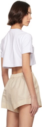 AREA White Crystal Rosette Cropped T-shirt