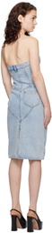 AREA Blue Flower Corsage Strapless Denim Midi Dress