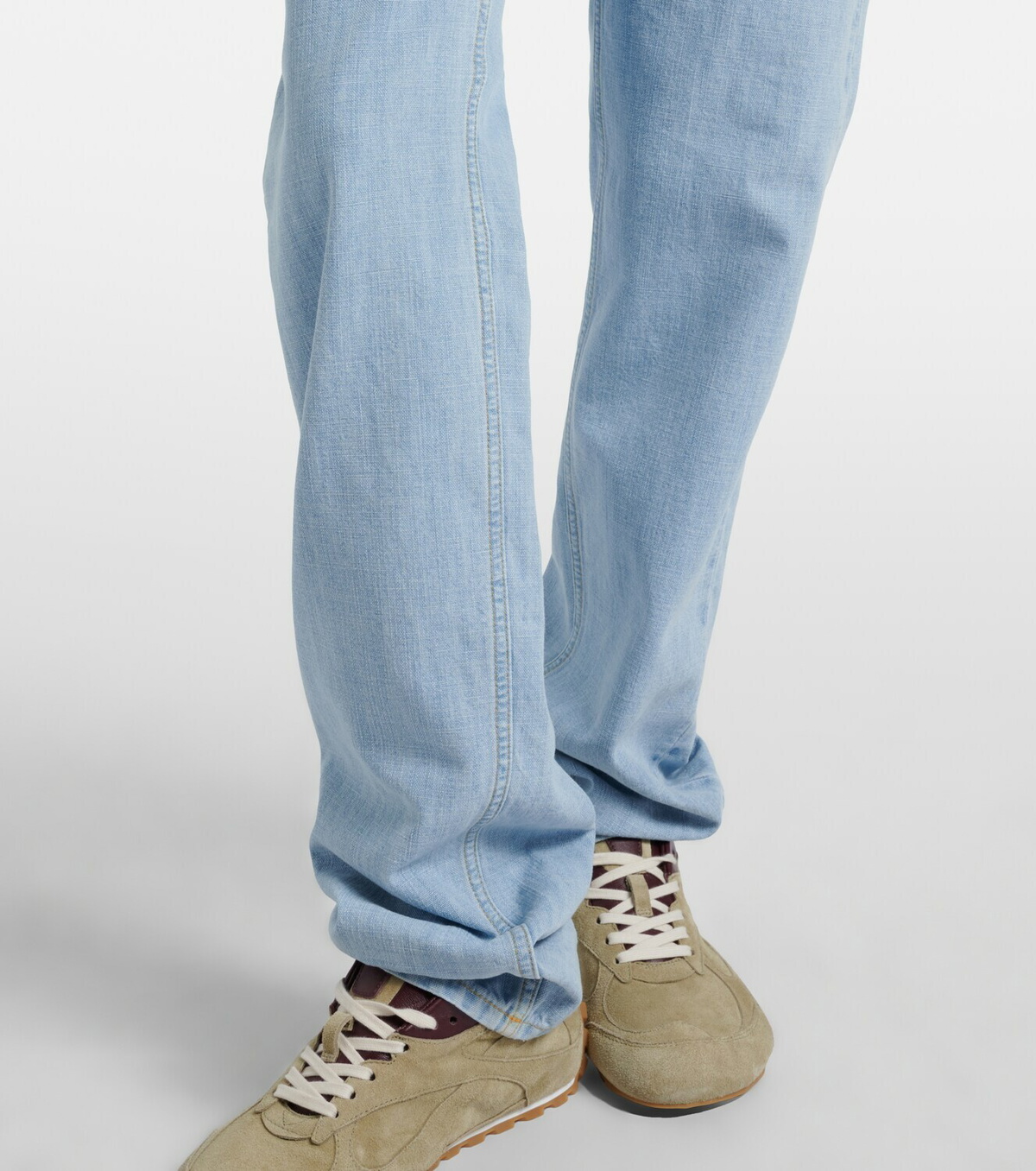 Bottega Veneta Intrecciato leather-trimmed straight jeans