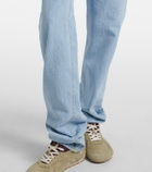 Bottega Veneta Intrecciato leather-trimmed straight jeans