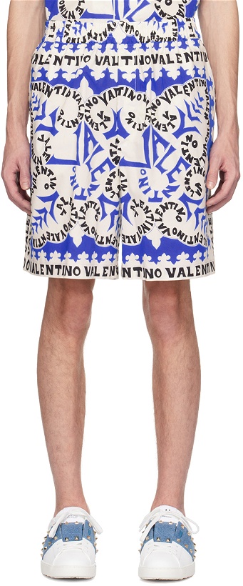 Photo: Valentino White & Blue Mini Bandana Bermuda Shorts