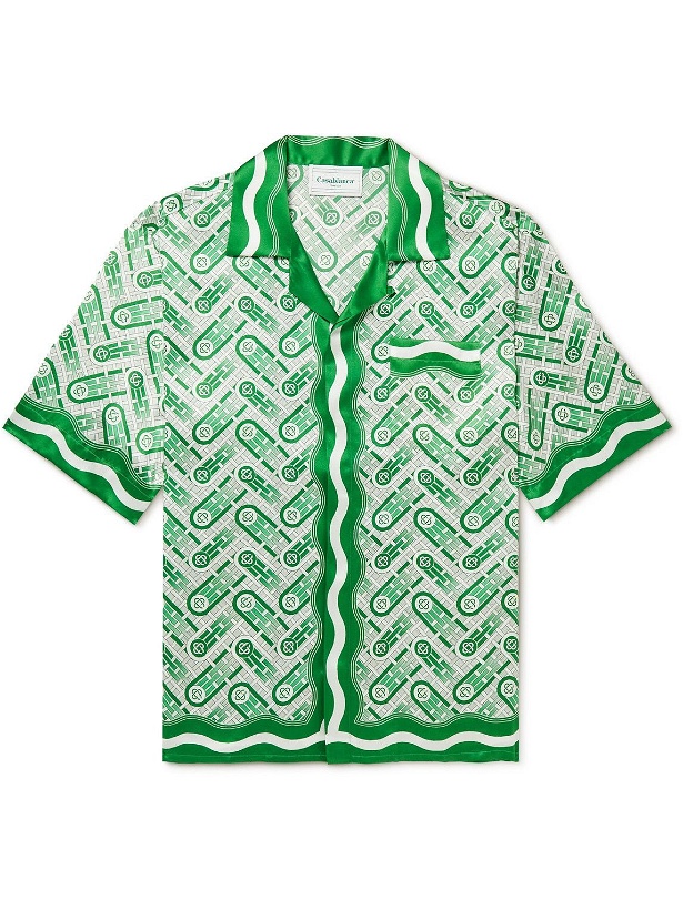 Photo: Casablanca - Convertible-Collar Printed Silk Shirt - Green