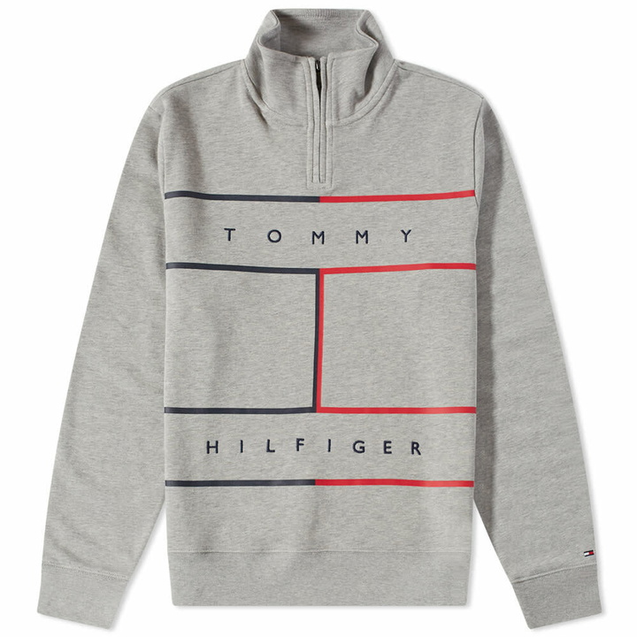 Photo: Tommy Jeans Men's Larger RWB Flag Half Zip Sweat in Light Grey Heather