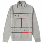 Tommy Jeans Men's Larger RWB Flag Half Zip Sweat in Light Grey Heather