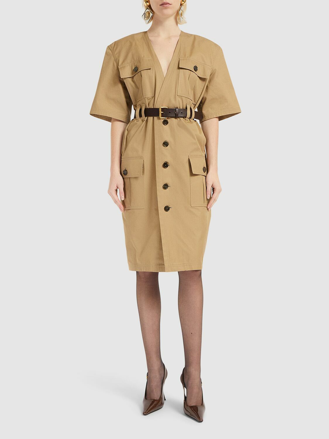 ワンピース SAINT LAURENT COTTON TWILL MIDI DRESS SAINT LAURENT Cotton Twill Midi Dress in Beige | endource