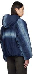 lesugiatelier Navy Hooded Denim Puffer Jacket
