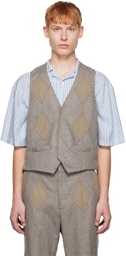 Photo: TheOpen Product SSENSE Exclusive Brown Diamond Patched Waistcoat