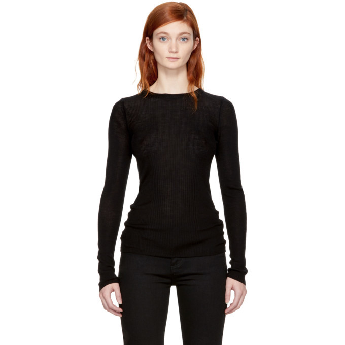 T by Alexander Wang Sheer Wool Turtleneck Sweater, Black