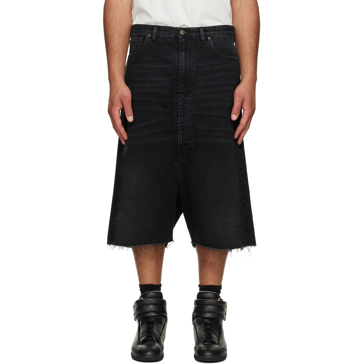 Maison Margiela Black Faded Cutoff Denim Shorts