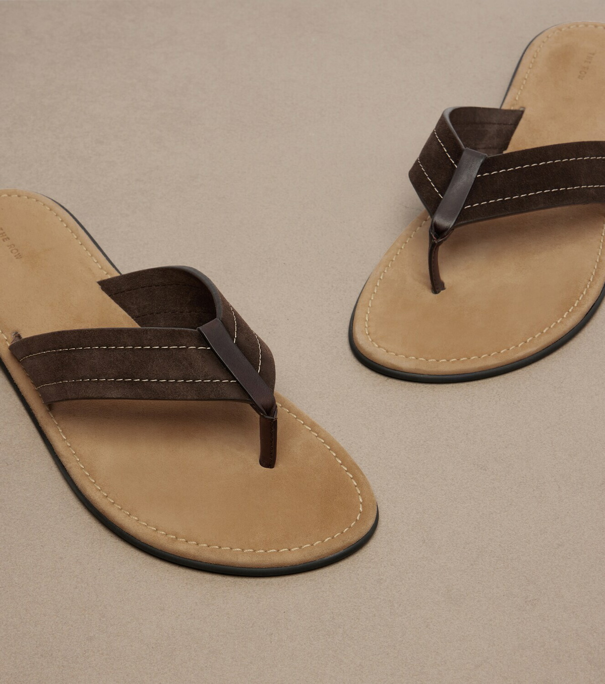 The Row Beach leather-trimmed suede thong sandals