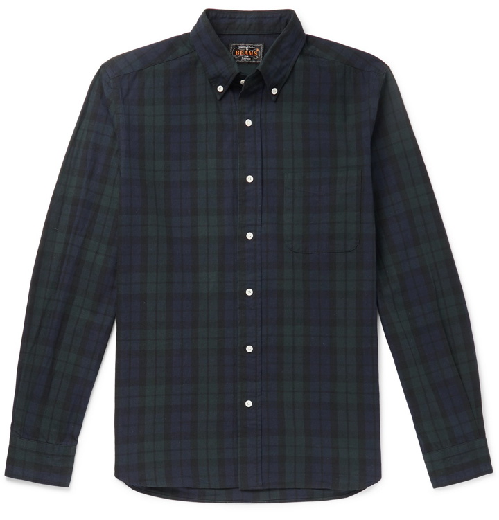 Photo: Beams Plus - Button-Down Collar Checked Cotton and Linen-Blend Flannel Shirt - Black
