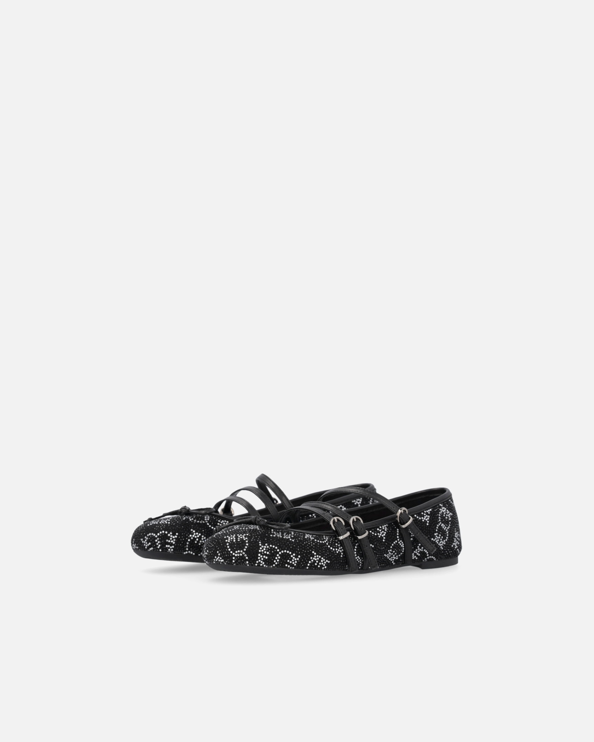 Pinko Monogram Ballet Flats With Rhinestones And Bow At The Toe Limo Black