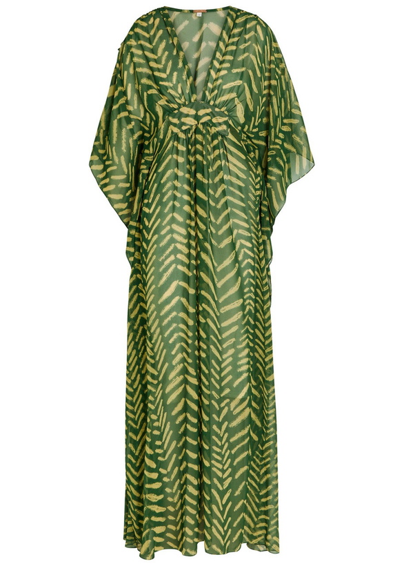 Photo: Johanna Ortiz Secret Garden Patterned Georgette Maxi Kaftan Dress Green