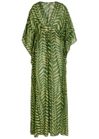 Johanna Ortiz Secret Garden Patterned Georgette Maxi Kaftan Dress Green