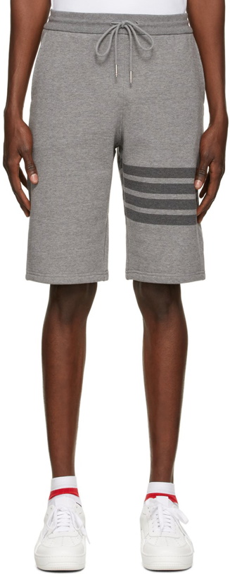 Photo: Thom Browne Grey Loopback 4-Bar Shorts