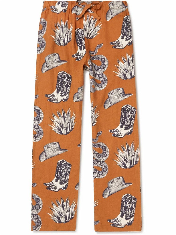 Photo: Desmond & Dempsey - Tapered Printed Linen Pyjama Trousers - Orange