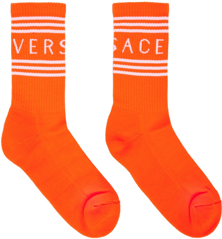Photo: Versace Orange 90s Vintage Logo Socks